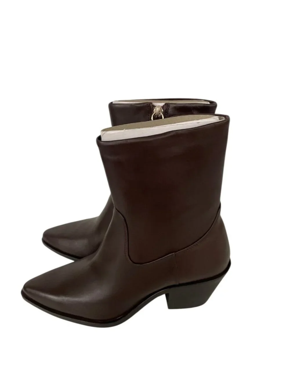 Zara Womens Leather Cowboy Ankle Boots EU 38 US 7.5 Burgundy Red 2154/610 NWOB
